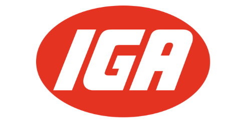 Red oval with 'IGA' in white on a white background